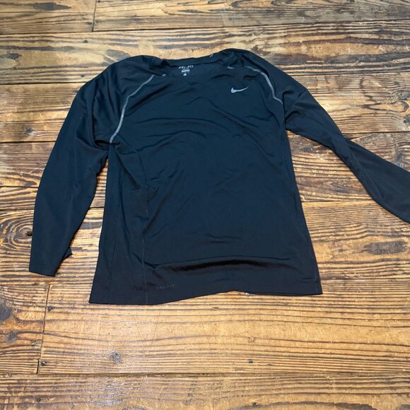 Nike Black Long Sleeve Dri Fit Shirt Mens Size Large - Gym Tight Athletic Fit - Picture 1 of 6